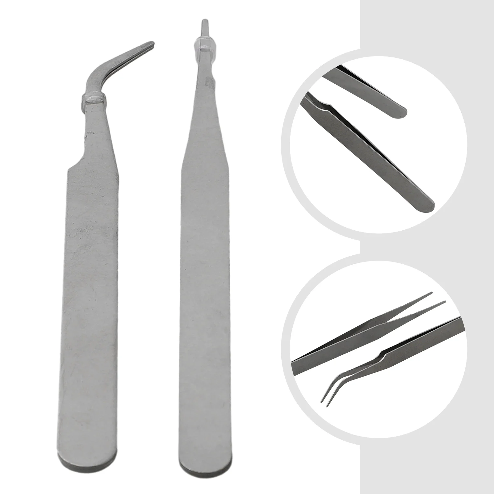 2pcs Tweezers Stainless Steel Mini Tweezers Repair Tool Kit Set of 2 for Small Parts Handling with Curved & Straight Tips