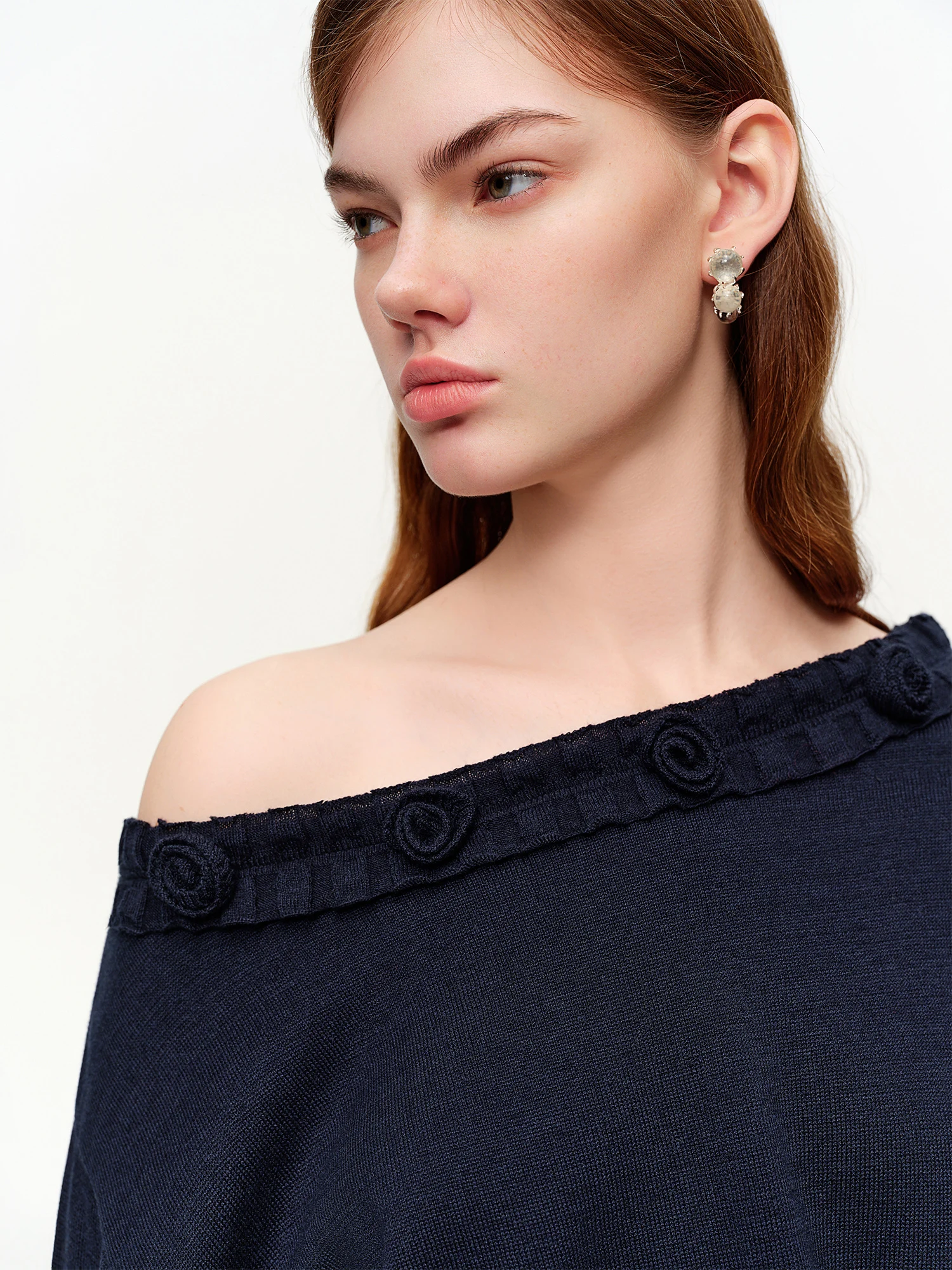 DUSHU Women's 3D Wood Ear Trimmed Knit Set Spring 2026 New Arrival Relaxed Stylish Top Short Skirt Outfit Off Shoulder knitwear