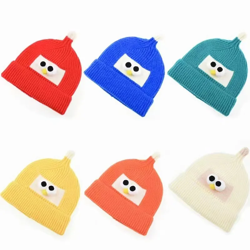 Autumn Winter Baby Knitted Hat Korean Outdoor Warm Kids Beanie Caps Eyes Solid Color Toddler Boys Girls Caps Bonnet шапка