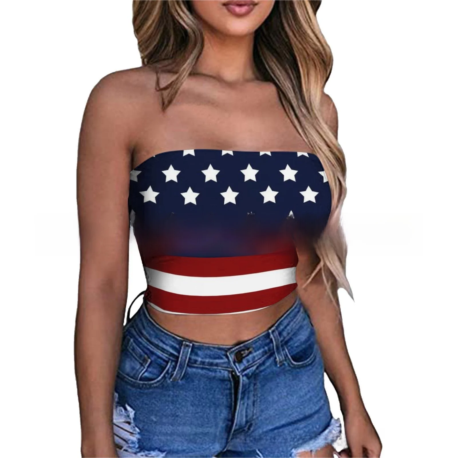 Canotta da donna in cotone con stampa sportiva colorata avvolgente sul petto, vestibilità aderente, oulder Bared ort Sle, abbigliamento interno