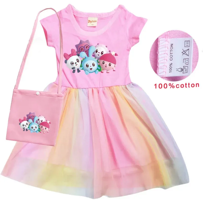Babyriki, ropa para niños, vestidos de manga corta con bolso, vestido de fiesta de cumpleaños de arcoíris Riki para niñas pequeñas, vestidos de lentejuelas para bebés