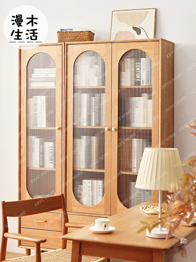 HHLog Household Combination Bookshelf With Glass Door Floor Shelf