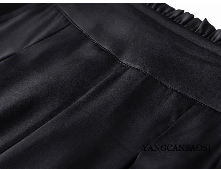 Pocket Design 93% Natural Mulberry Silk Elastic Double Qiao Satin Black Drape Comfortable Women's Fashionable Casual Pants