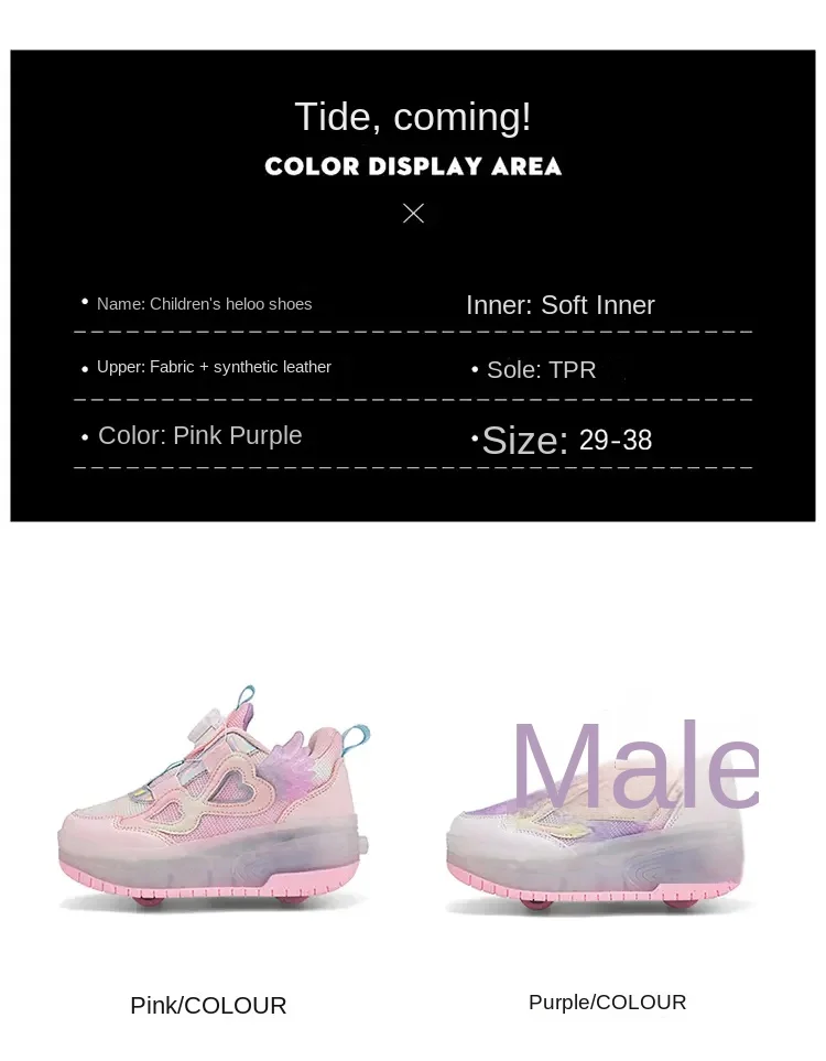 Children Two Girls Wheels Luminous Glowing Sneakers Heels Pink Led Light Roller Skate Shoes Kids Led Shoes USB Charging 29-38