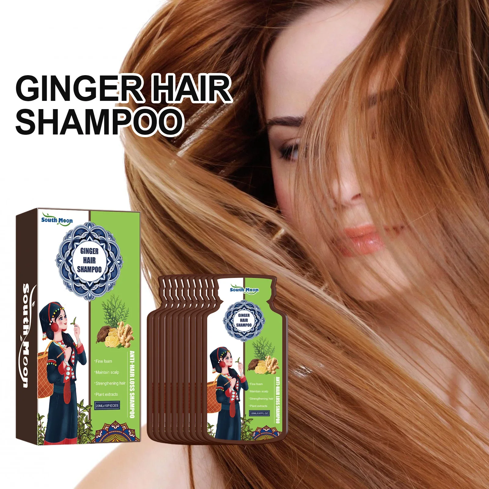 

20Ml * 10pcs Ginger Care Shampoo, Scalp Cleansing Dense Hair Anti-Falling Nourishing Hair Roots Strong Shampoo Bar Anti-Break