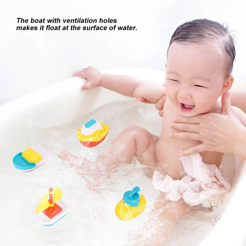 Jouets de bain en plastique flottant pour enfants, petit bateau, modèle de soleil, baignoire, jouets d'eau pour tout-petits, garçons et filles, 4 pièces