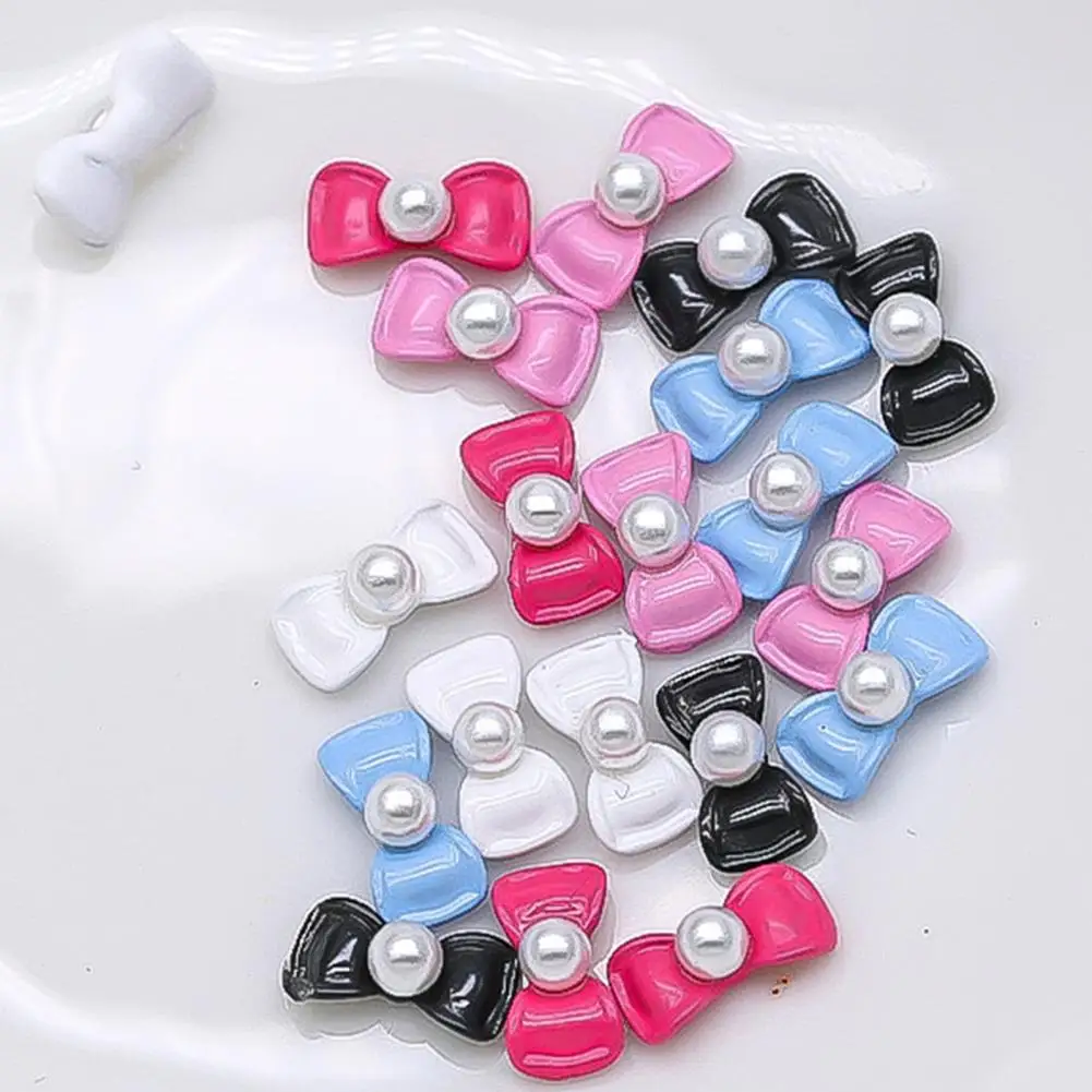 Bow Resin Nail Art Decoration 10Pcs 3D Nail Charms Macaron Faux Pearl Bowknot Nail Rhinestones Colorful Nail Art Accessories