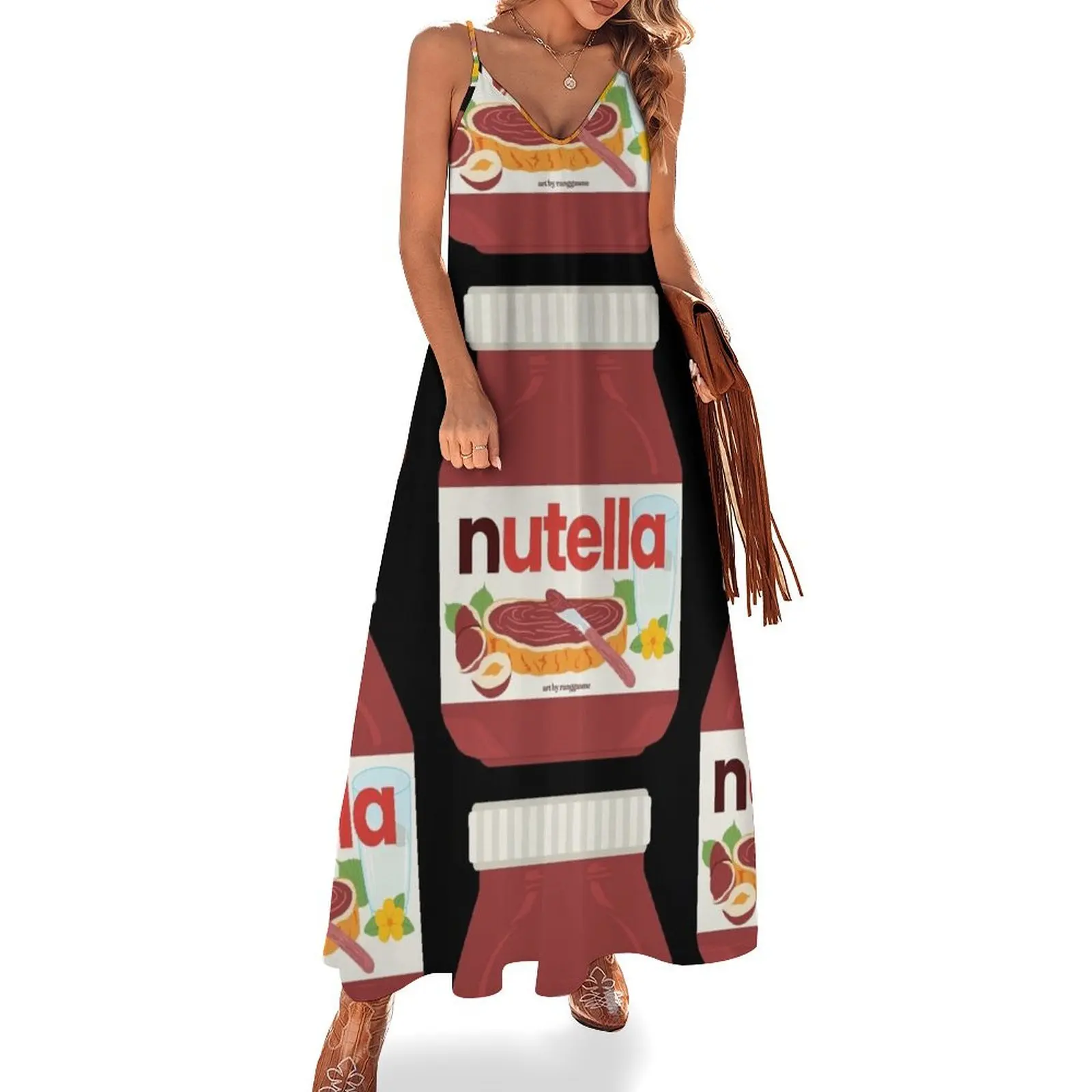 

Nutella - Jar Chocolate Hezelnut Cocoa Spread Sleeveless Long Dress summer dresses Elegant gown Dress