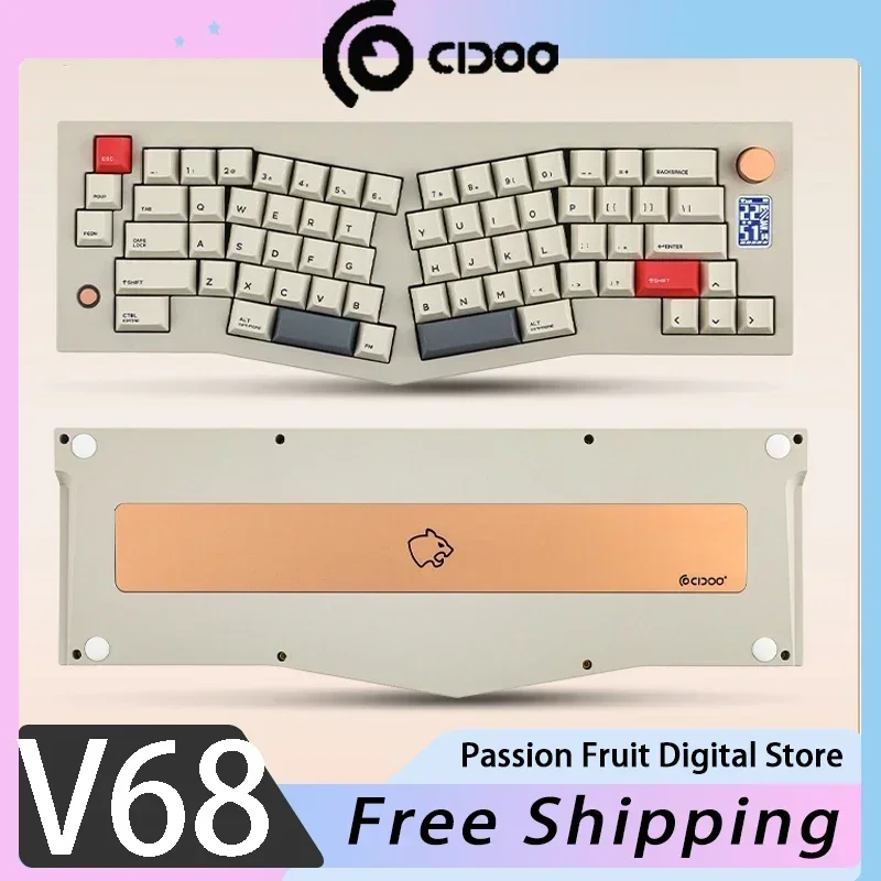 Cidoo V68 Alice Mechanical Keyboard Multi-function Knob Custom Screen Aluminum Alloy Wireless Gaming Keyboard PC Gamer Accessory