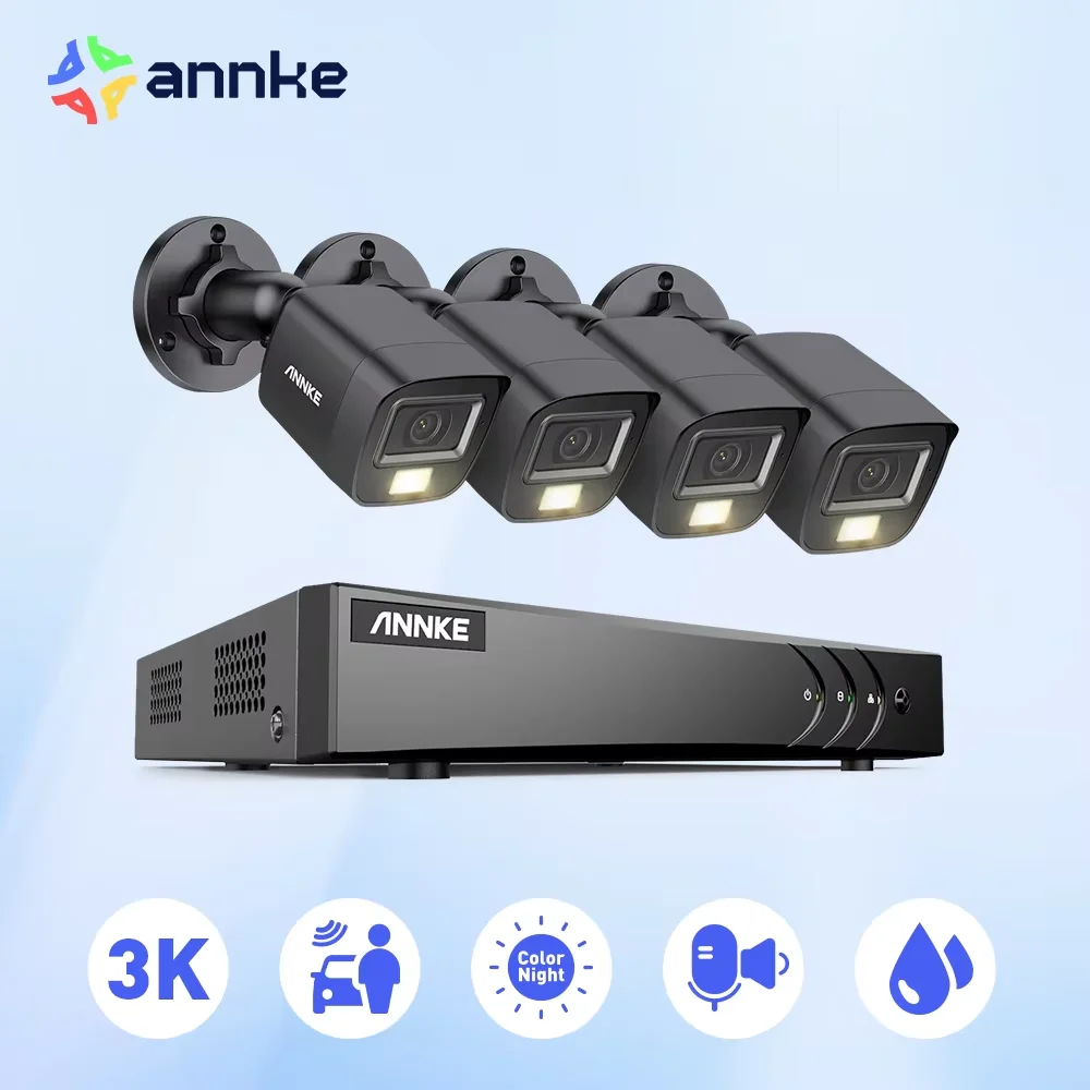 ANNKE 8CH 5MP Lite Video Security System CCTV Kit With 3K 4X 5MP Built-in mic Waterproof Surveillance Cameras 5 IN1 H.265+ DVR