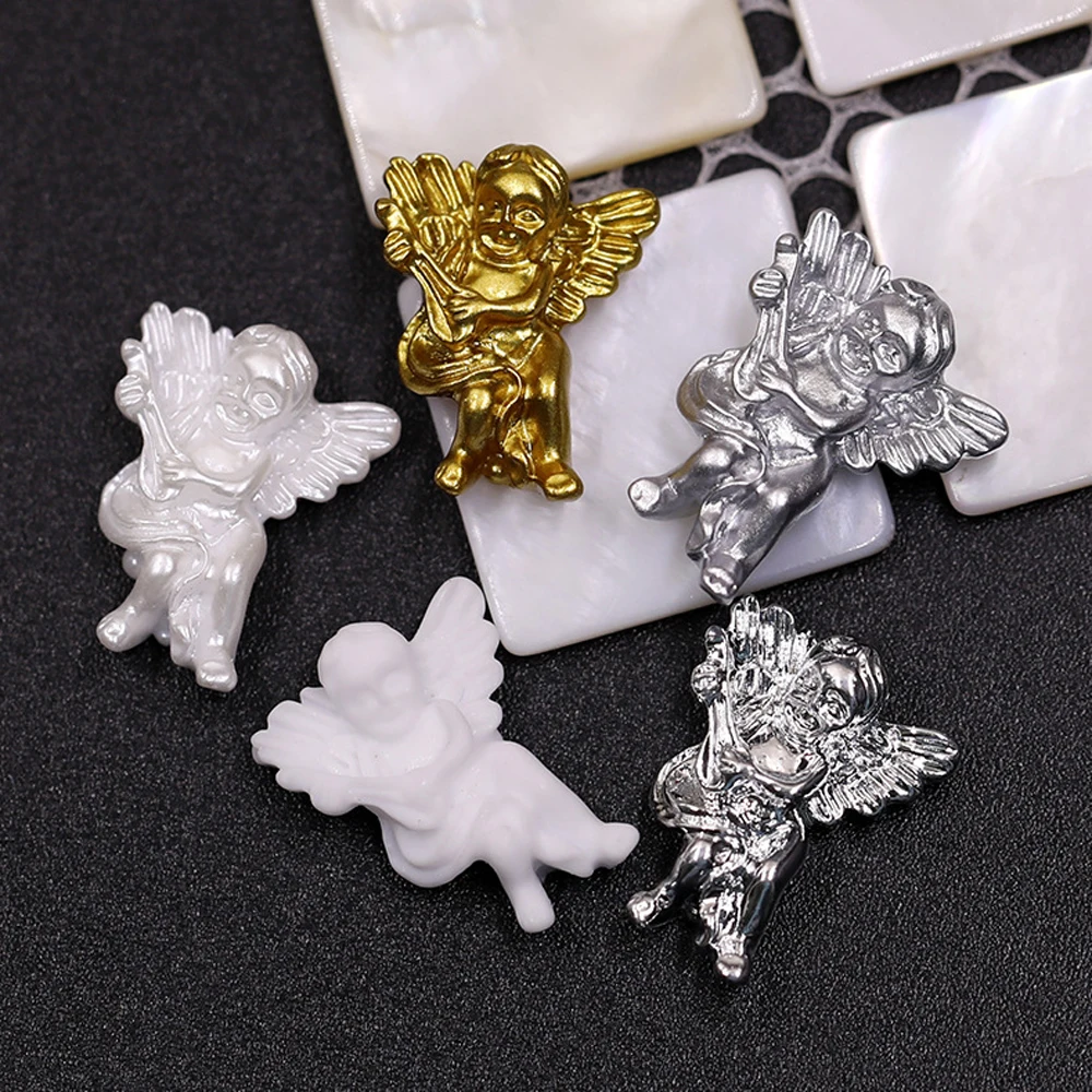 20pcs White Baroque Angel Baby Nail Art Decoration Retro Embossed Cupid Angel Baby Charms for DIY Nail Accessories Jewelry Parts