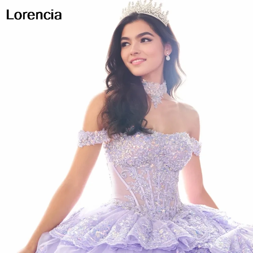 Lorencia-vestido De quinceañera rojo brillante, vestido De baile, lentejuelas escalonadas, apliques De cuentas, corsé dulce 16, 15 Años, YQD995