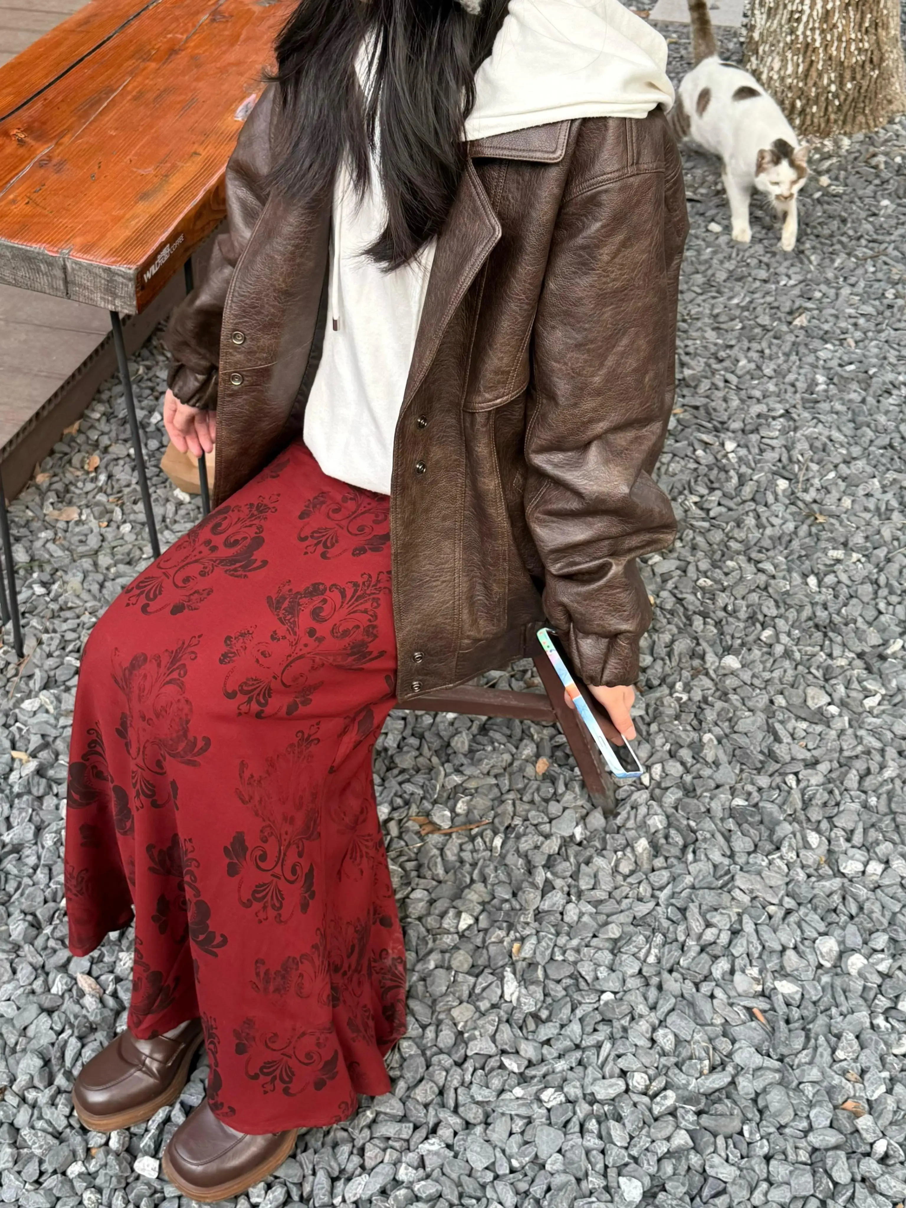 Red Floral Print High Waist Fish Tail Skirt Women's Spring Autumn Casual Long Dress Versatile Half Body Skirt Chinese Style