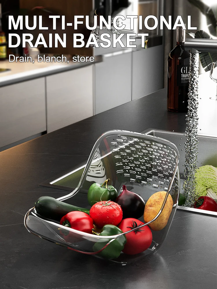 

Multi-functional Drain Basket Sink Kitchen Sink Strainer Double-drainage Sink Washing Basket Home Organizer Drain Fruit Strainer