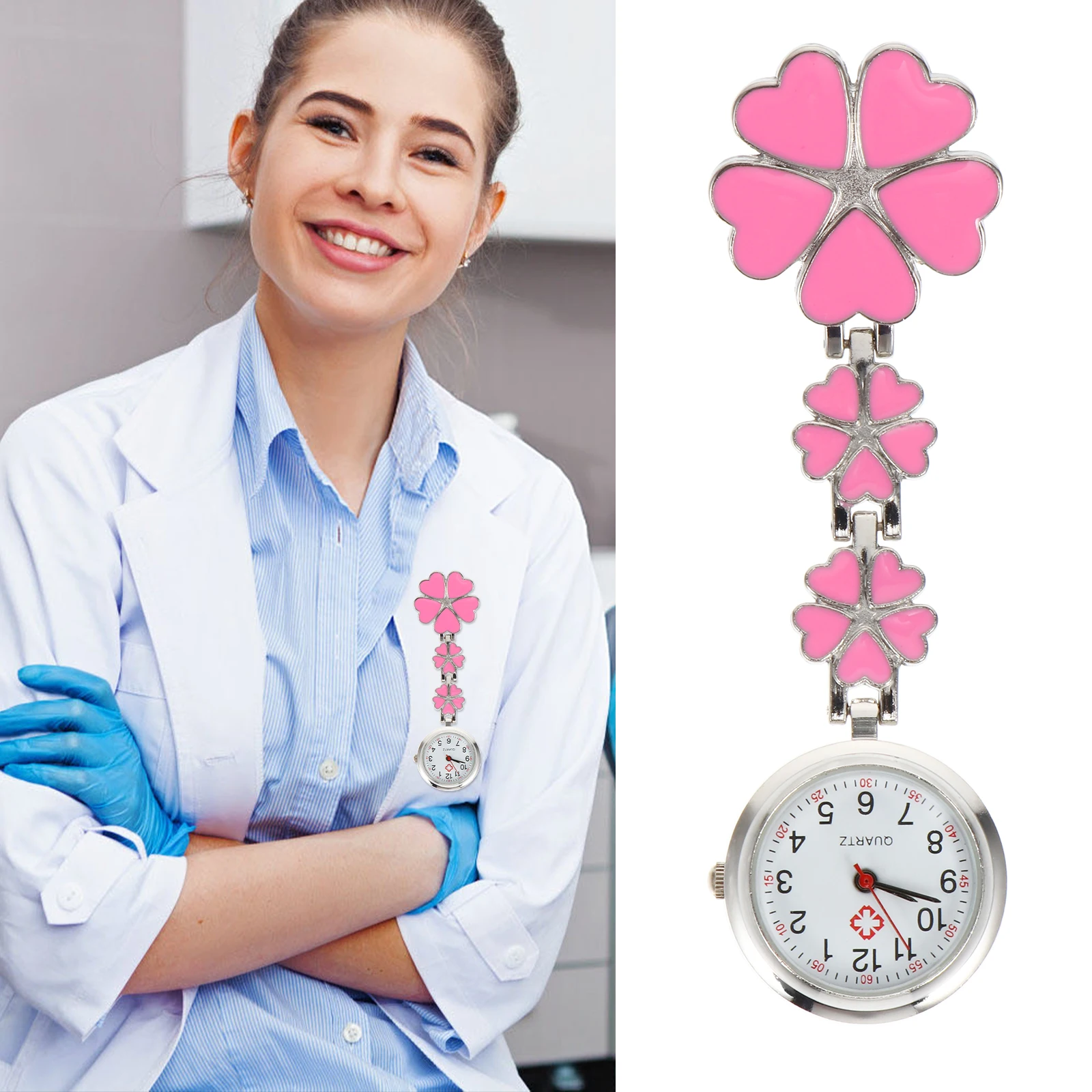 1pc Nurse Pocket Watch Mini Zinc Alloy Hanging Watch For Women Nurse Gift Pink Lapel Taschenuhr Krankenschwester Pflege Fashion