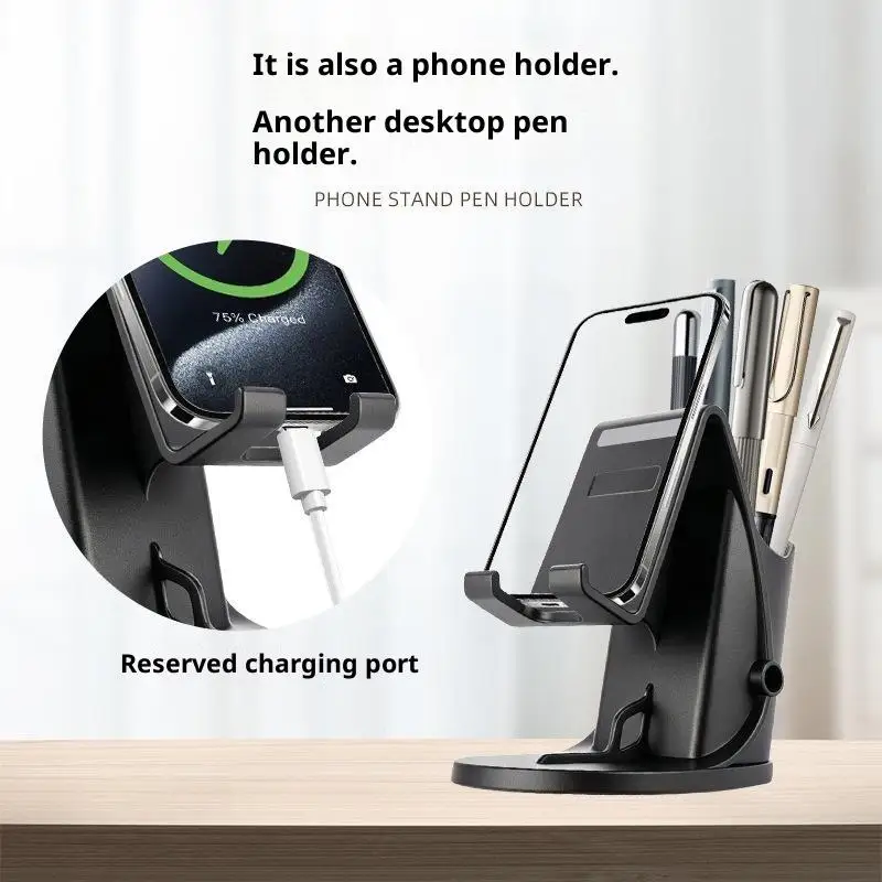 ∘Multifunctional Desktop Phone Stand with Pen Holder Stable Base Fits Mobile Phones Tablets for Home Office Desk
