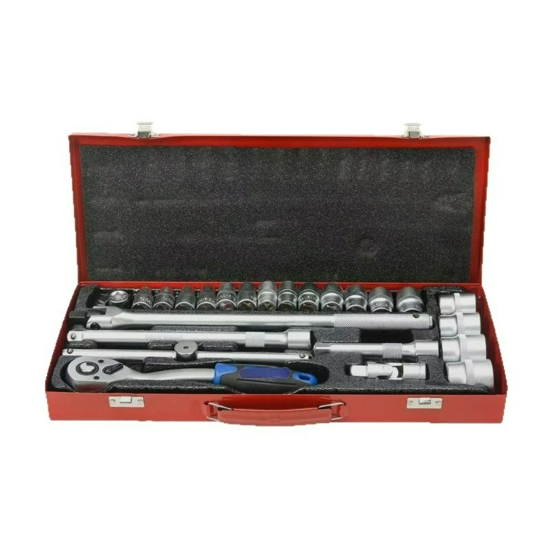 24pcs 1/2 drive chrome vanadium steel ratchet socket wrench set iron box storage auto machinery repair hand tool