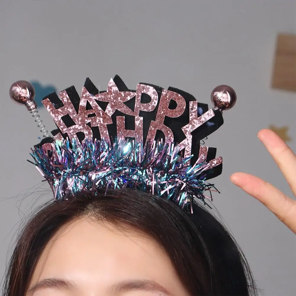 Carta feliz aniversário bandana bola de plástico brilhante led luz argola de cabelo estilo coreano presente de aniversário crianças faixas de cabelo