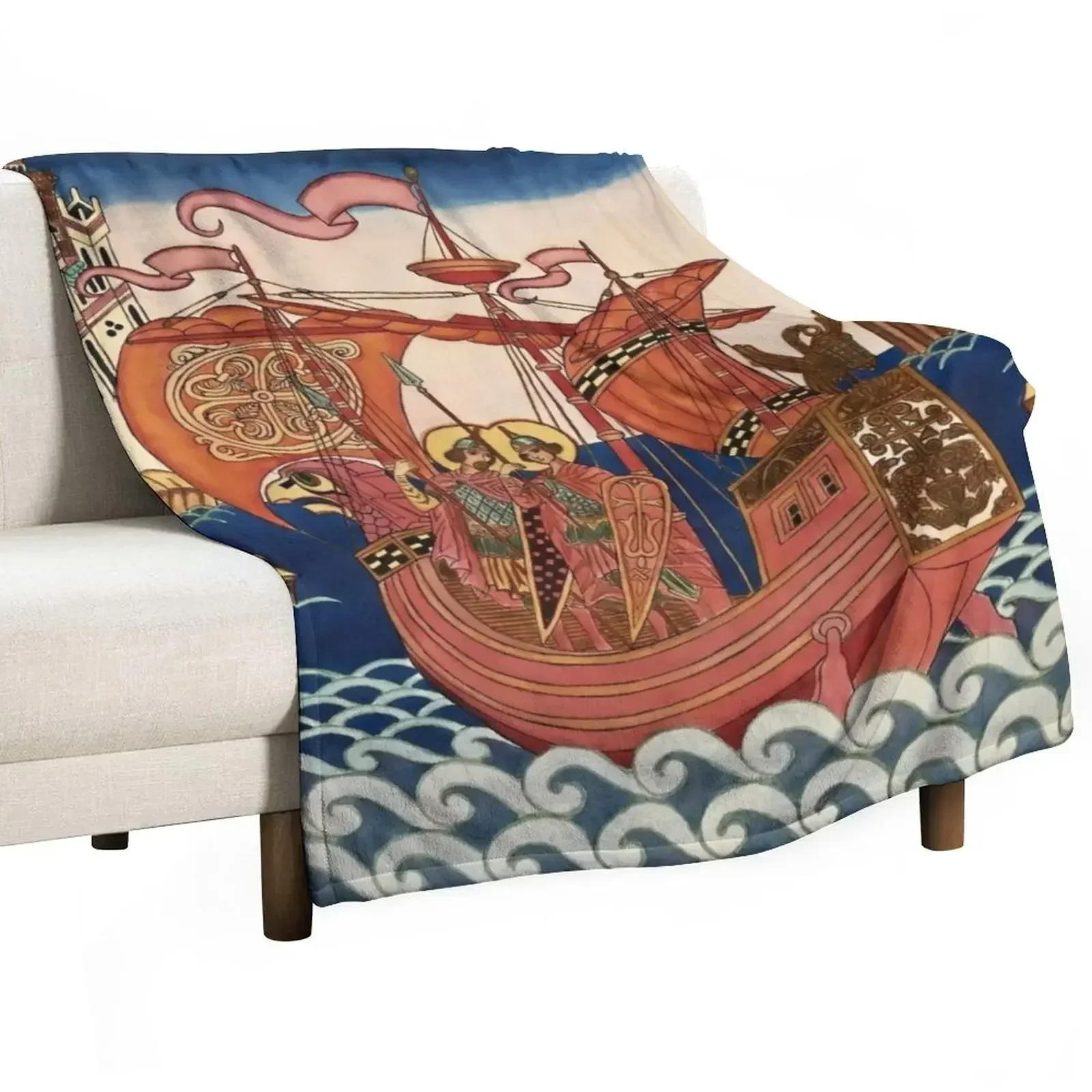 Saints on the Ship by Ivan Bilibin Throw Blanket Thin Soft Big Bed Blankets