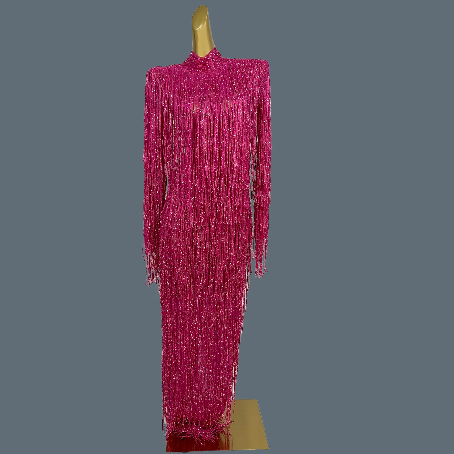 

High-end Full Tassel Crystals Fancy Maxi Dress Nightclub Bar Singer Stage Performances Wear Carnival Party Sexy Long Dress Shizi