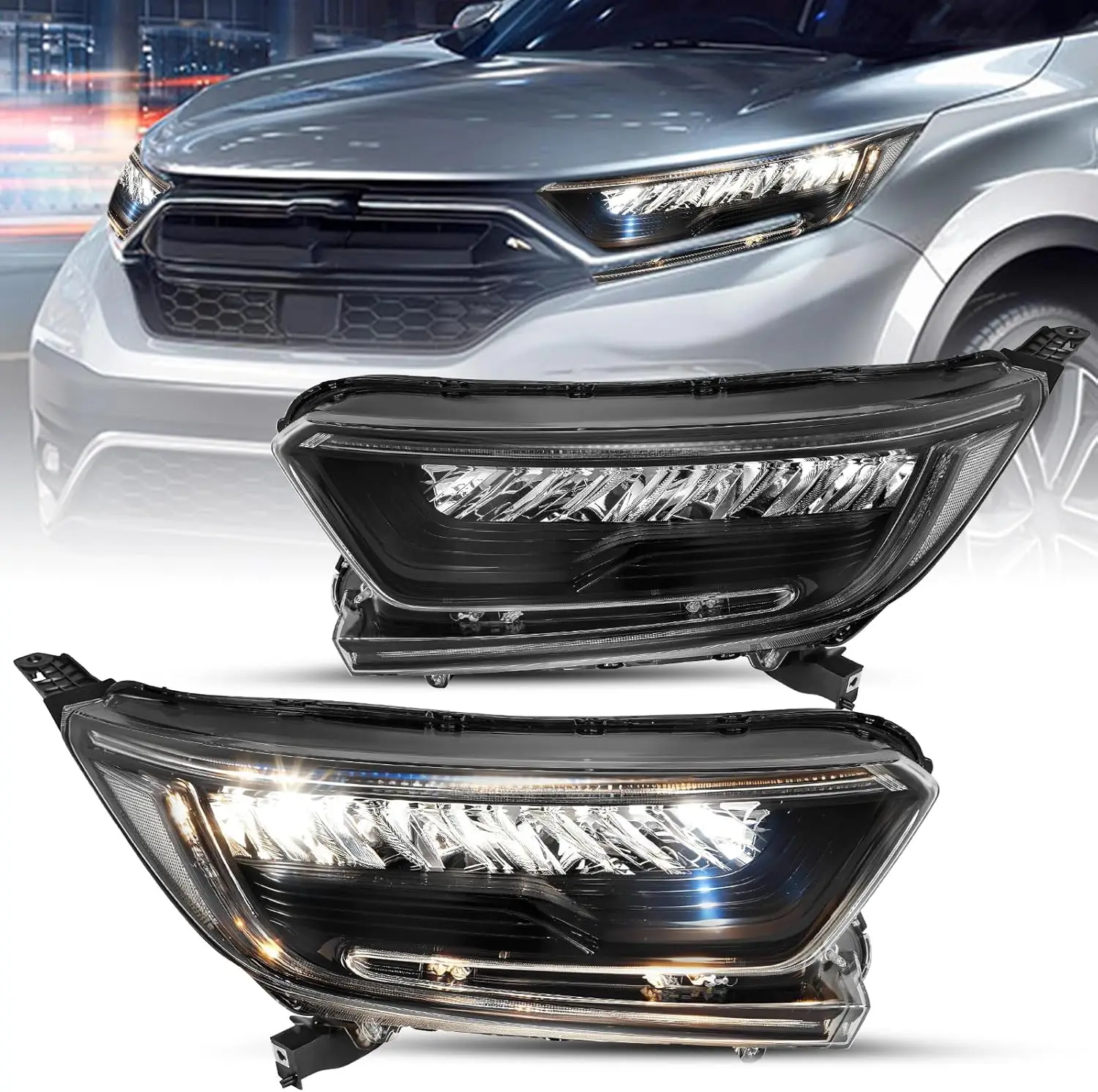 LED Headlight Assembly with Integrated DRL, Replacement for 2017-2022 Honda CRV, Black Housing Clear Lens