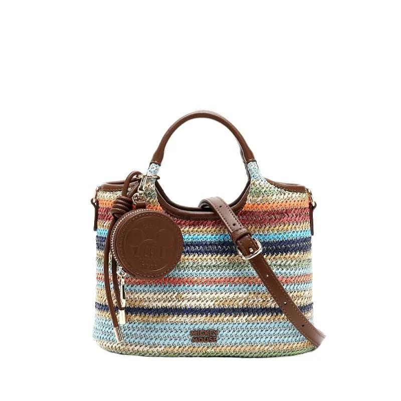 

Mickey mouse Woven Crossbody Bag Women Large Capacity Tote Shoulder Purse Disney Multicolor
