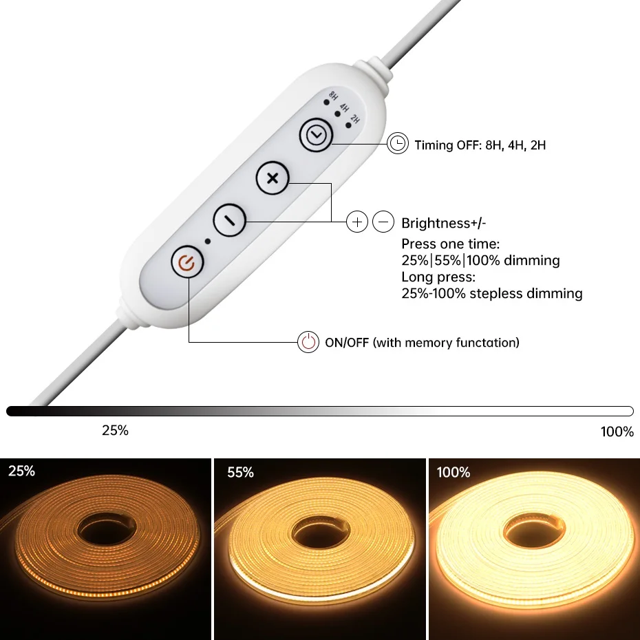 Striscia LED COB 220V con presa EU AU UK Timing Luci a nastro LED dimmerabili Illuminazione da giardino a nastro flessibile impermeabile per esterni