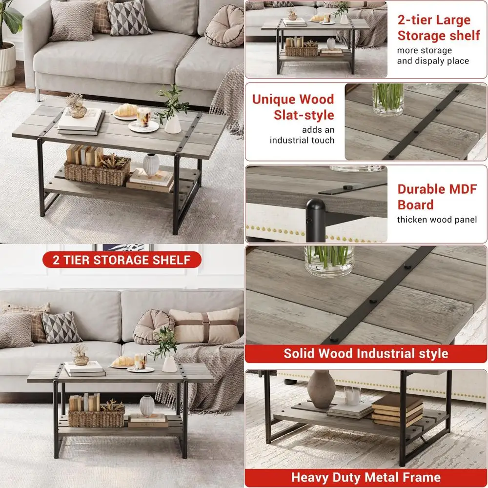 

2-х уровневый журнальный столик для гостиной в стиле фермерского дома, центральный стол шириной 41 дюйм для домашнего декора