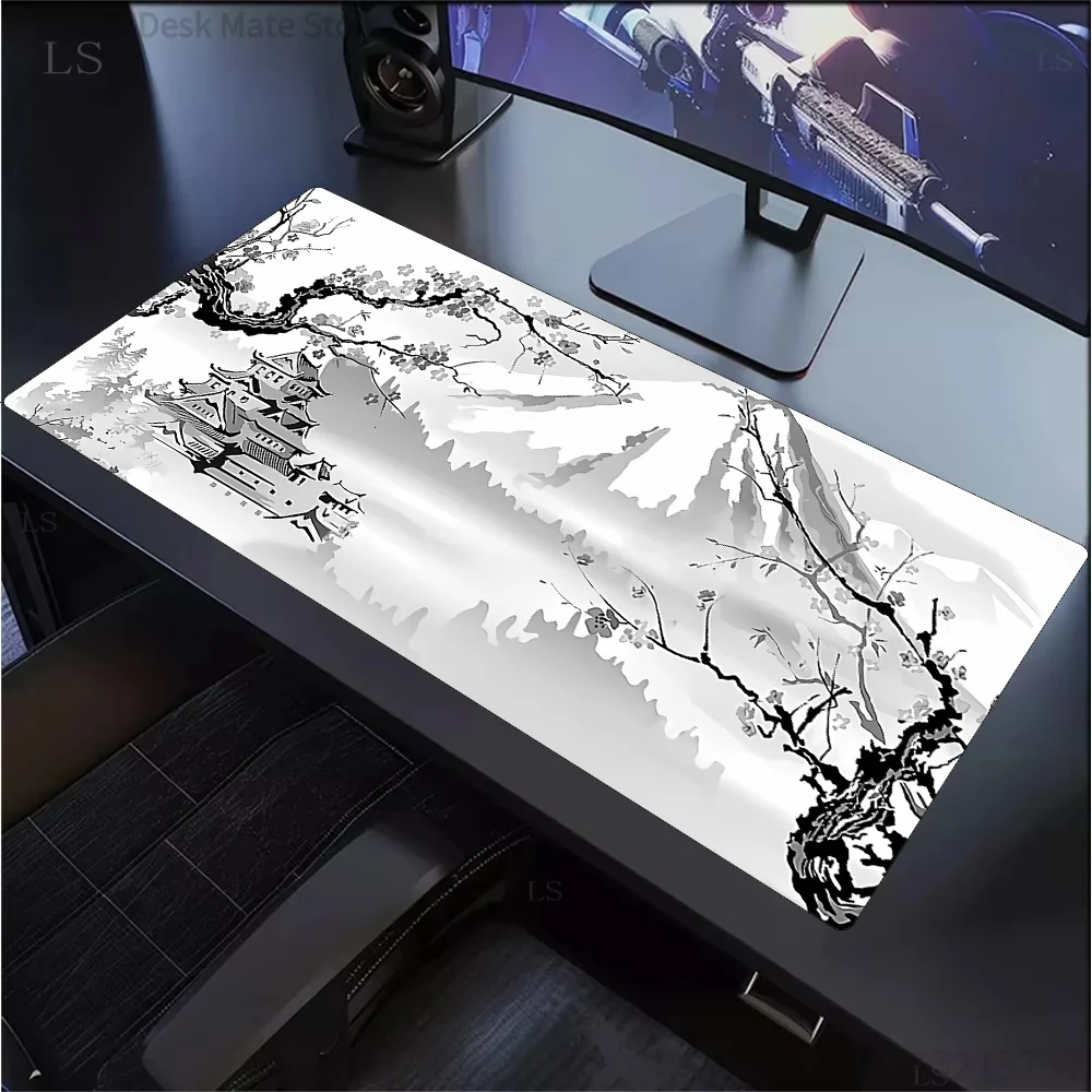 Weiße Sakura-Schreibtischunterlage, japanische Kirschblüten-Mausunterlage, Büro-Gaming-Mauspad, Tastaturunterlage, rutschfester Büroteppich, Laptop-Mausmatten