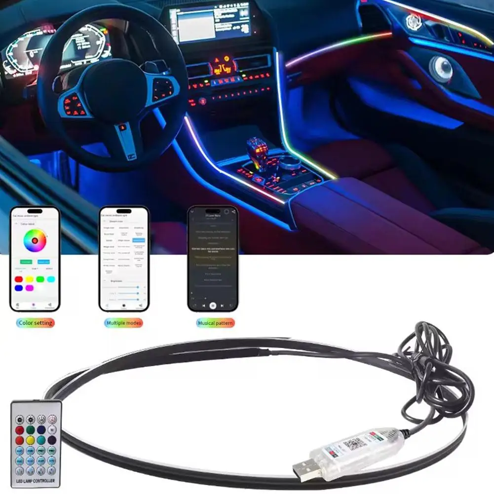 Full Color Streamer Car Ambient Lights RGB APP 64 Color Acrylic Lamps Strip Universal Symphony Hidden Atmosphere LED Interi O3Z8