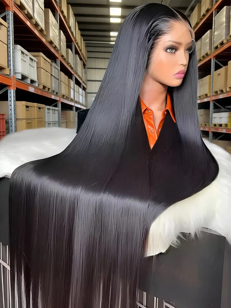 

40-дюймовый парик с прямым кружевным фронтом 13x4/13x6, HD прозрачное кружево, бразильские волосы Remy, предварительно выщипанные, с эффектом baby hair, плотность 250%