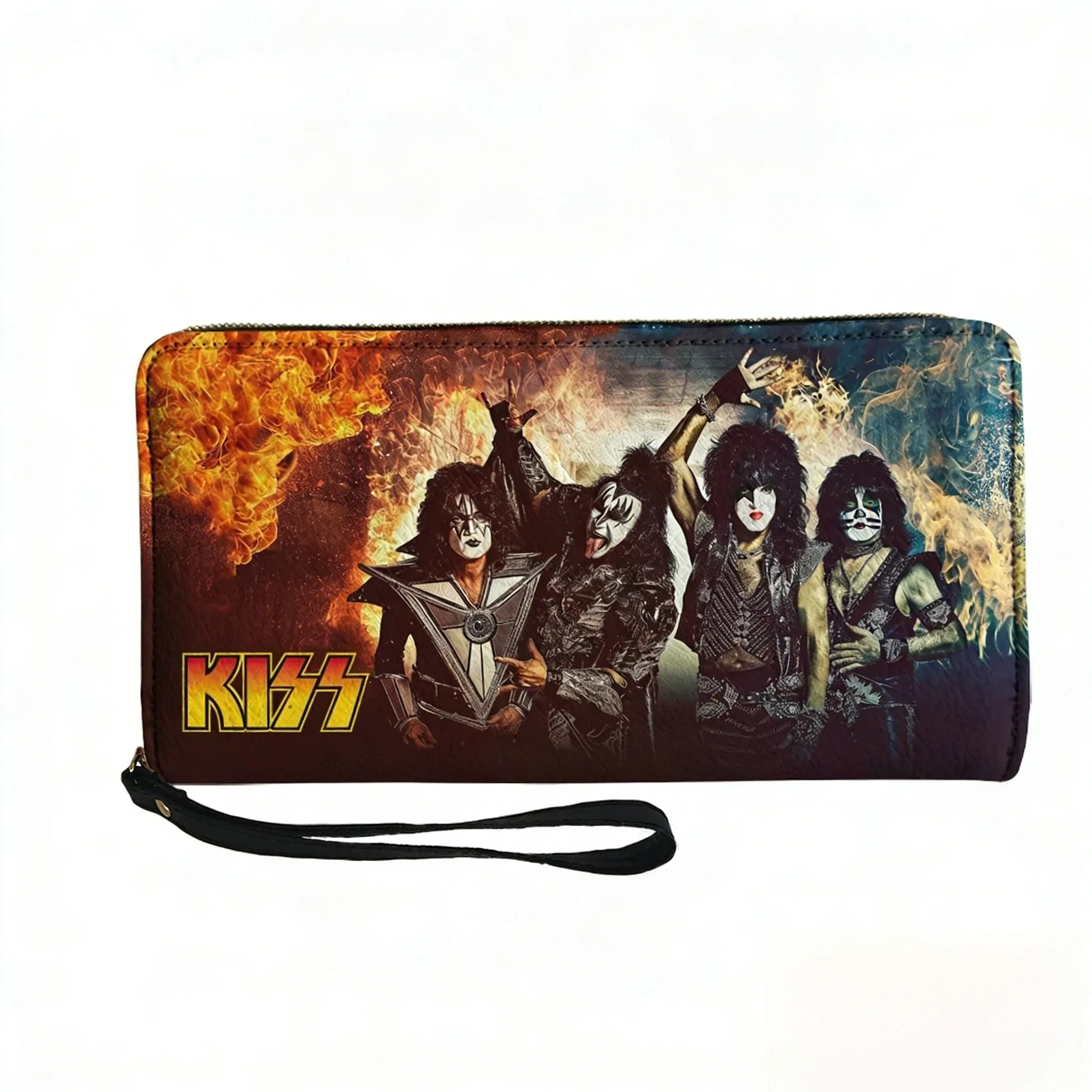 

Кошелек с принтом рок-группы Kiss, мужской, женский, подростковый, на молнии, длинный, с двойным принтом, портативный, подарочная сумка