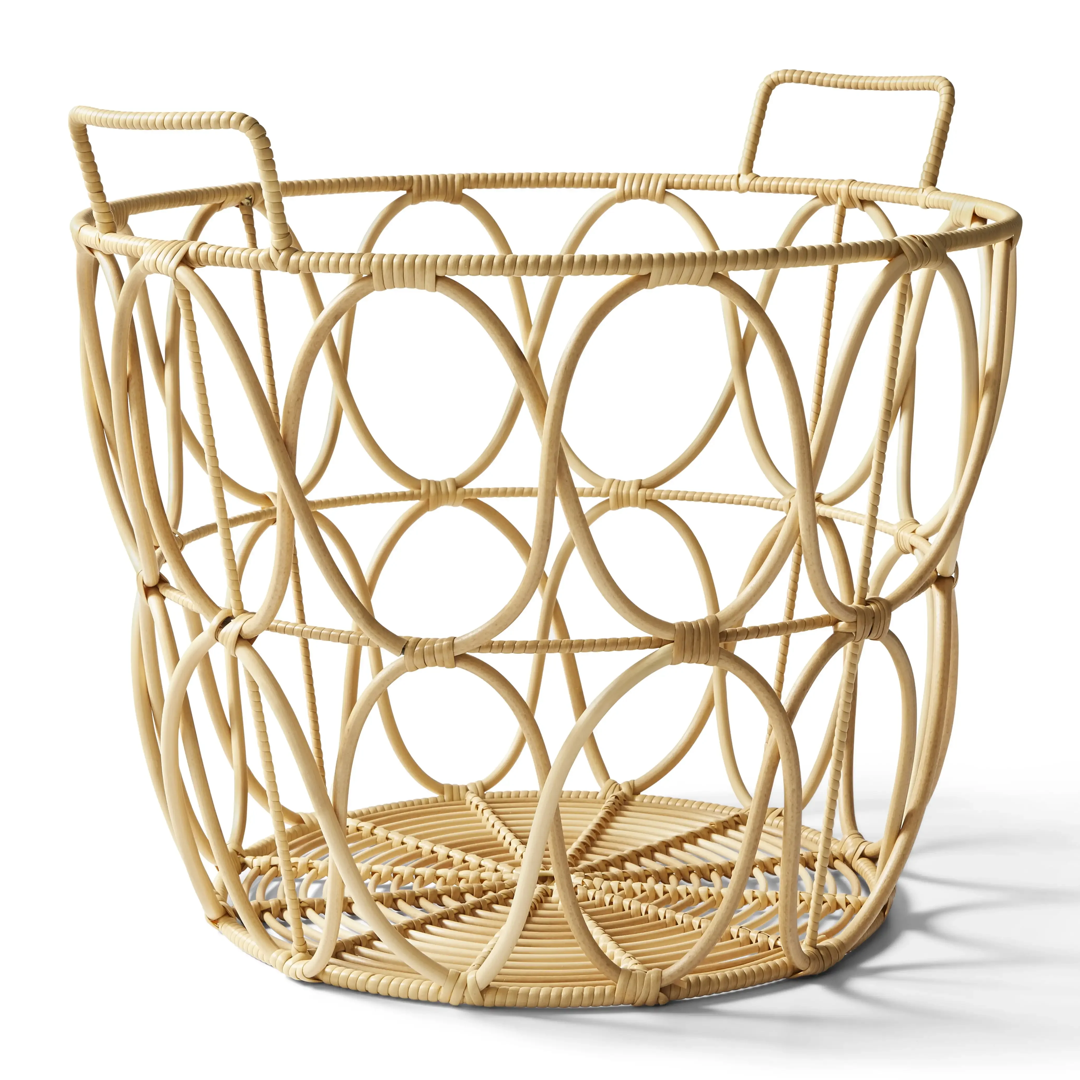 

Large Natural Poly Rattan Open Weave Round Fabric Basket