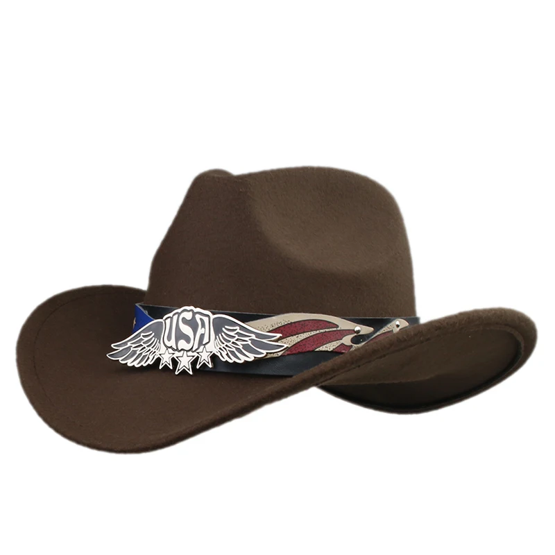 

Retro USA Letter Wing Leather Belt Band Women Men /Kid Child Wool Wide Brim Warm Cowboy Western Hat Cowgirl Cap (54-57-61cm