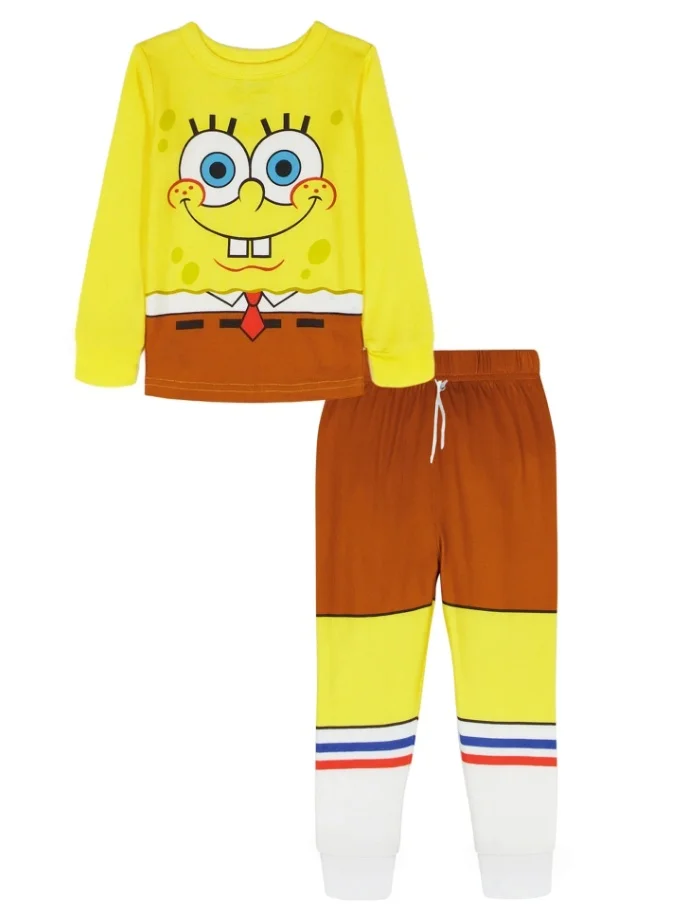 Cartoon SpongeBob Schwammkopf Langarm-Pyjama-Set für Jungen und Mädchen Frühling und Herbst Langarm-Hauskleidung Zweiteiliges Set – Detail 4