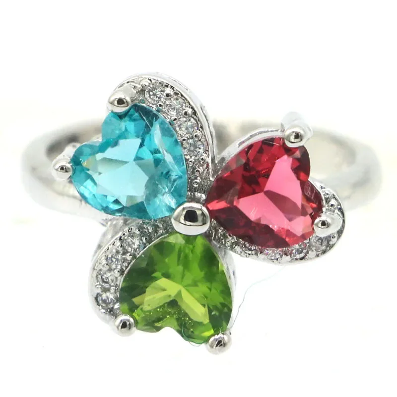 

4g Customized 925 SOLID STERLING SILVER Ring Flowers Shape Rhodolite Garnet Peridot Kunzite Blue Aquamarine CZ Daily Wear Many S