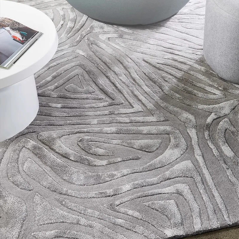 

High-end handmade New Zealand wool,tencel carpet living room villa light luxury European new Chinese bedroom mat