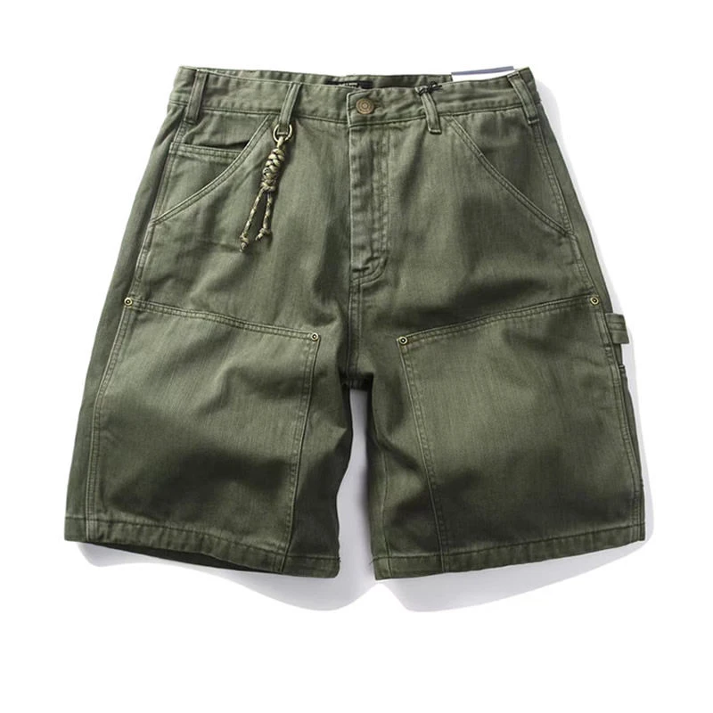 Japanese Retro Washed Distressed Logging Pants Casual Denim Shorts Deck Pants Cropped Pants