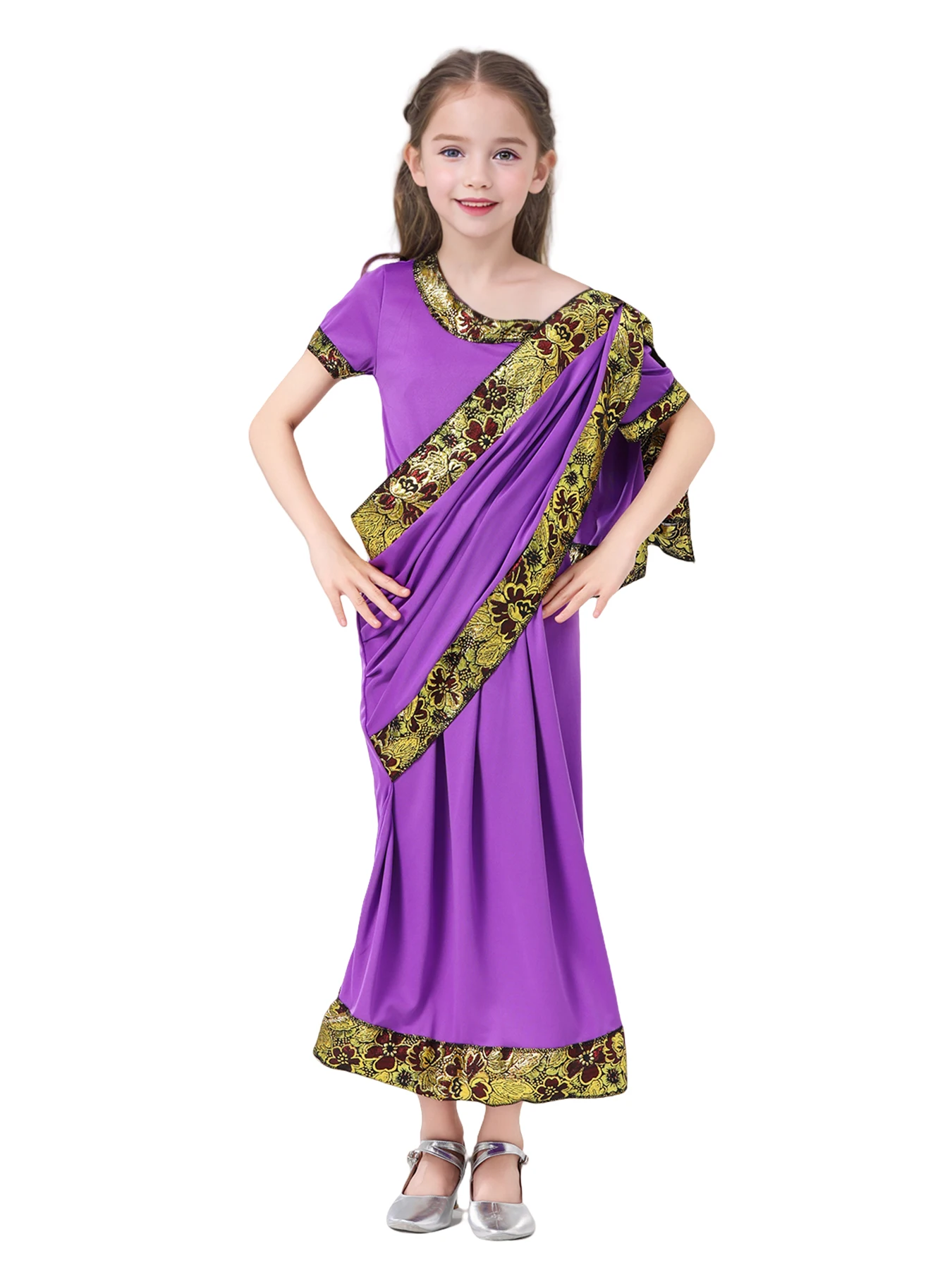 Glamorous National Indian Girls Dress-up Children Nativity Bollywood Princess Ethnic Fancy Dress Sari Cosplay Costume