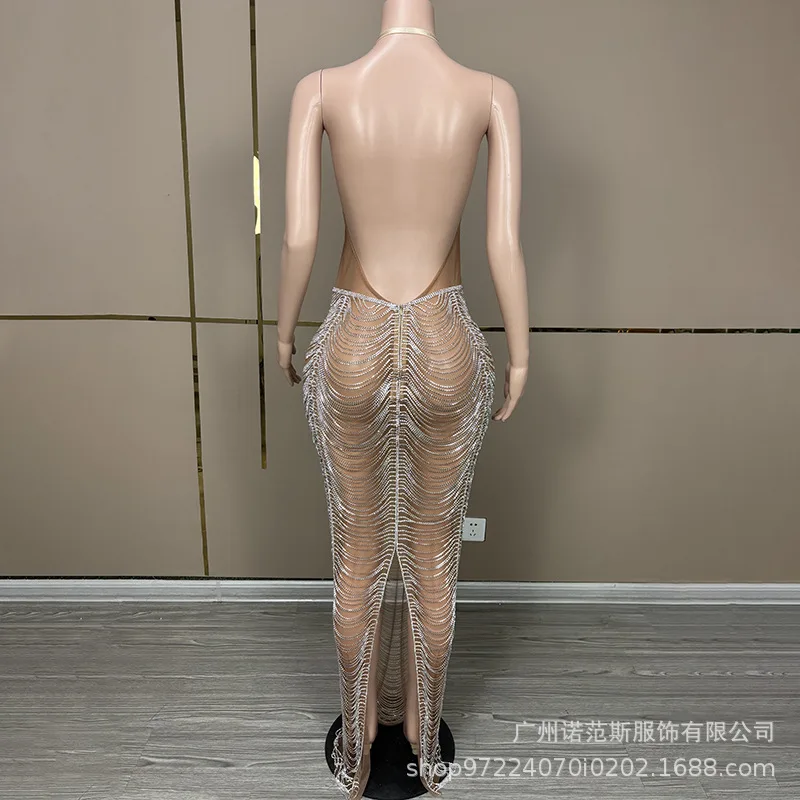 Sexy cou lumière luxe diamant brillant Festival de musique femme chanteuse Concert Performance vêtements montrer modèle Performance vêtements