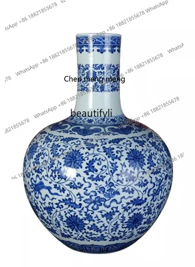 G153 Jingdezhen Ningfeng kiln imitation Qing Dynasty blue and white lotus pattern celestial vase decorative ornaments
