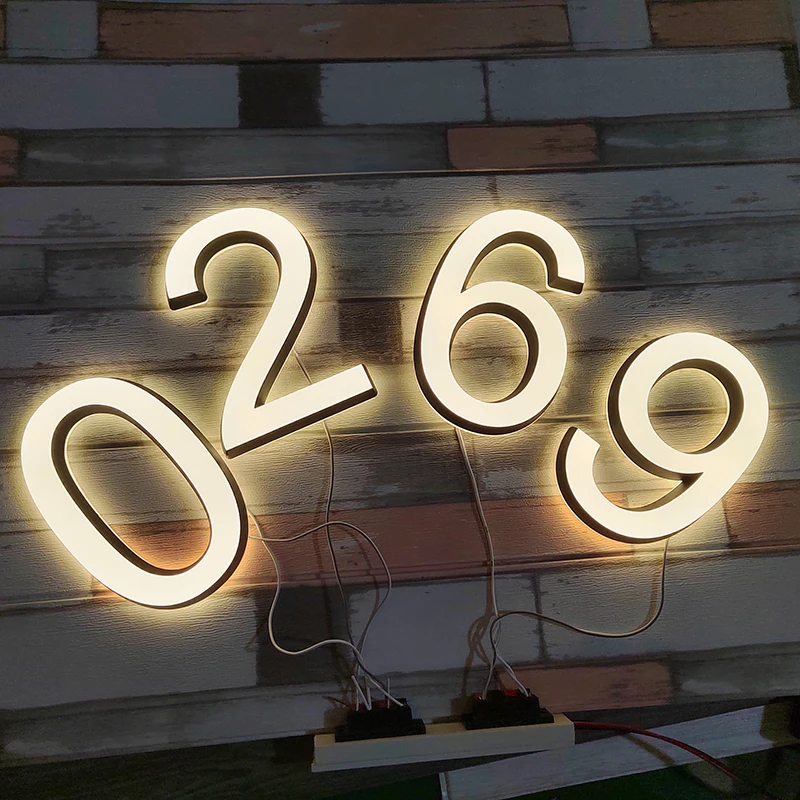 Custom House Number Outdoor Waterproof Address Sign for Home Apartment Hotel Door Plates LED Luminous Number Sign Address Plaque