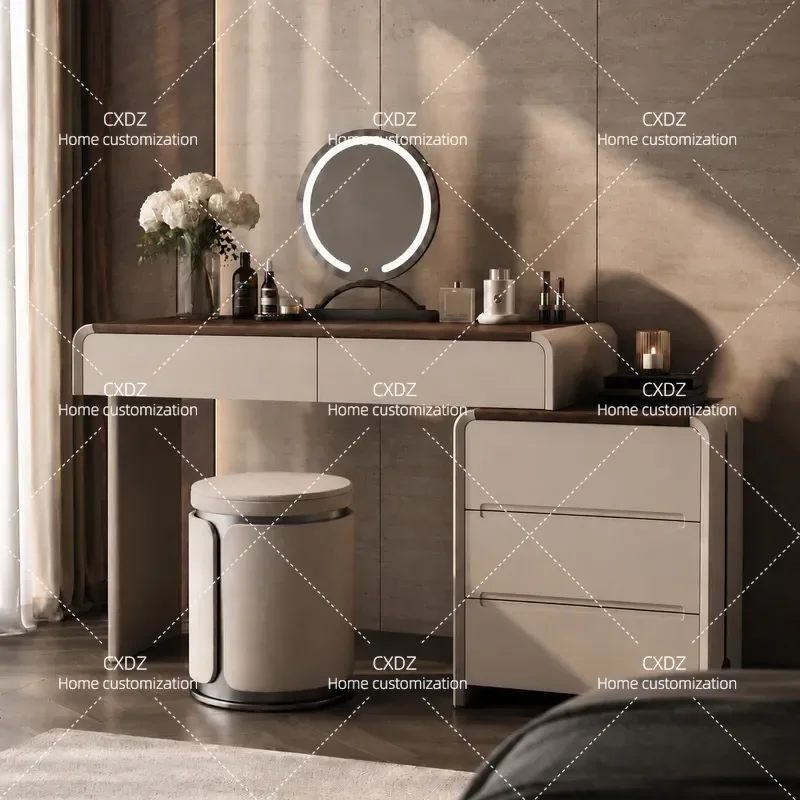 Modern simple solid wood chest integrated dressing table, Italian minimalist bedroom bedside storage retractable dressing