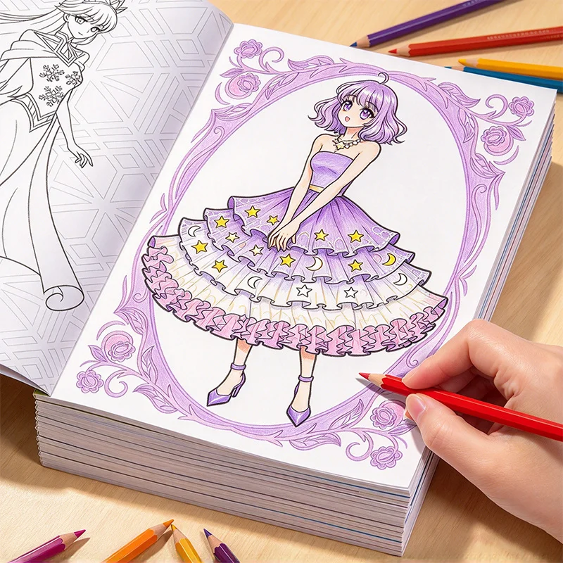 1 Cute Girl Princess Coloring Album, 32 Pages, Children's Art Enlightenment, Color Matching Aesthetic Exercise Home Art Graffiti