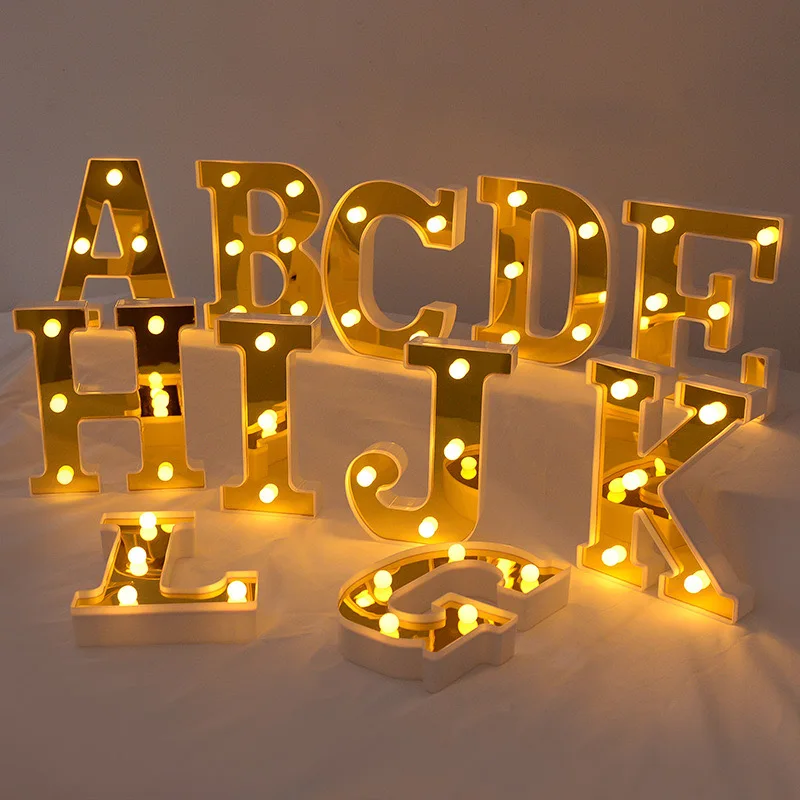 16CM Gold LED Letter Light  Battery Alphanumeri Powered Christmas Gold Log Night Light Suitable for Bars Festivals Birthday Deco