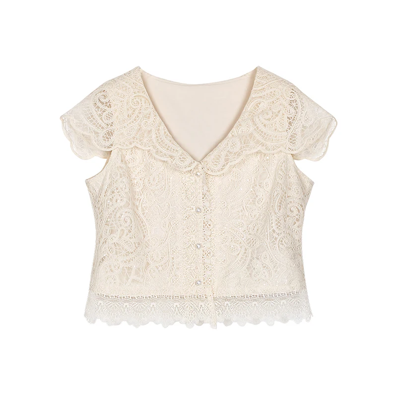 

Light luxury socialite high-end temperament heavy industry sequin small fragrance style lace hollow vest hooded top
