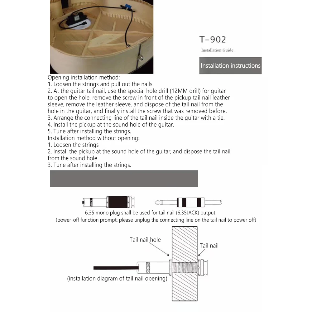 1 Set Skysonic T-902 Active Acoustic Guitar Pickup With Microphone Tone Colour Volume Control Soundhole Pickup System