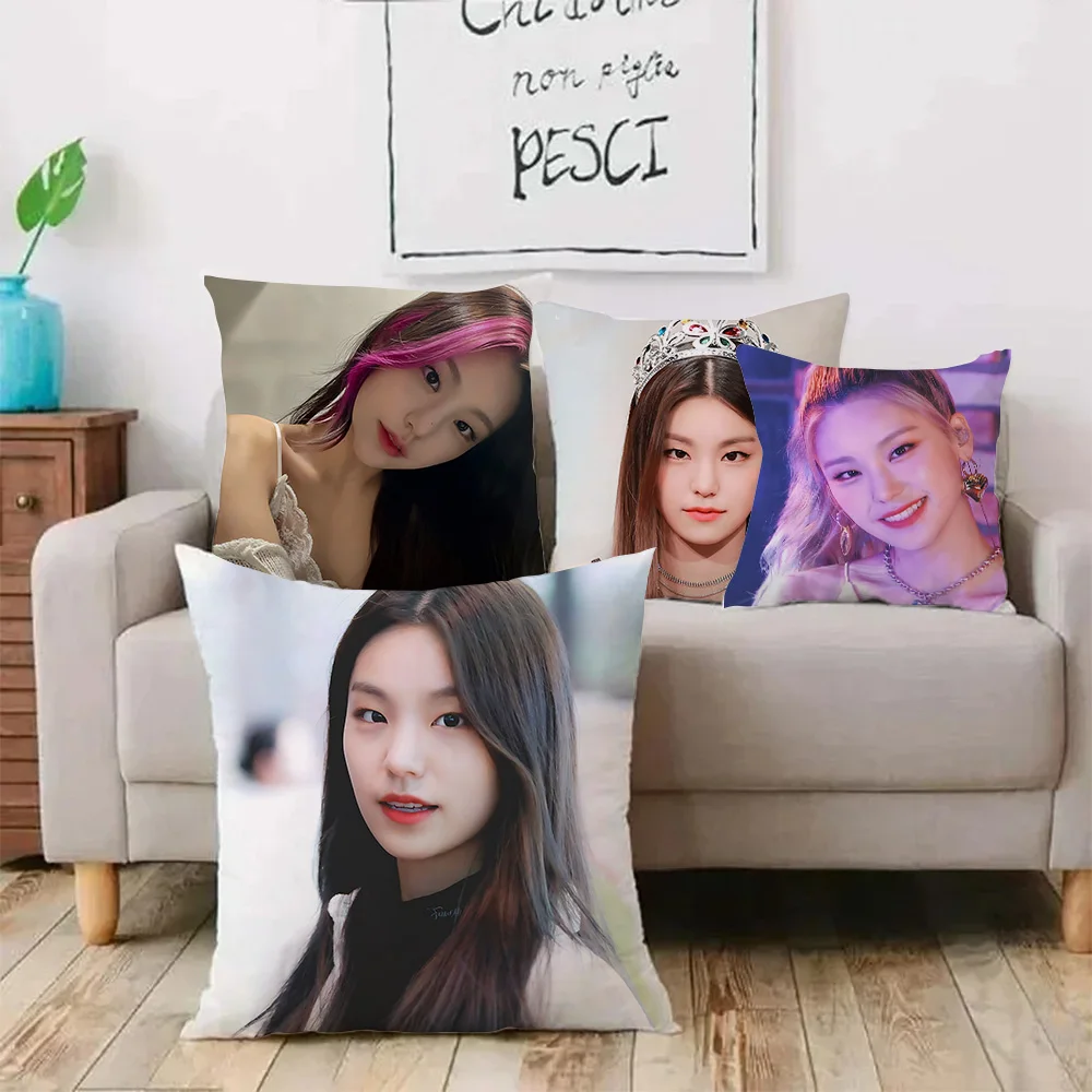 ITZY Yeji Pillow Covers Cartoon Sofa Decorative Home Double-sided Printing Short Plush Cute Cushion Cover