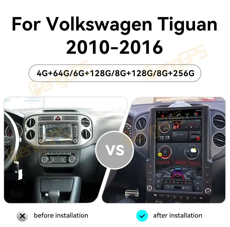 

Автомобильный радиоприемник с экраном 13,6 дюйма для Volkswagen Tiguan 2010-2016 Android 13, мультимедийный плеер, беспроводной Carplay, GPS-навигация, головное устройство