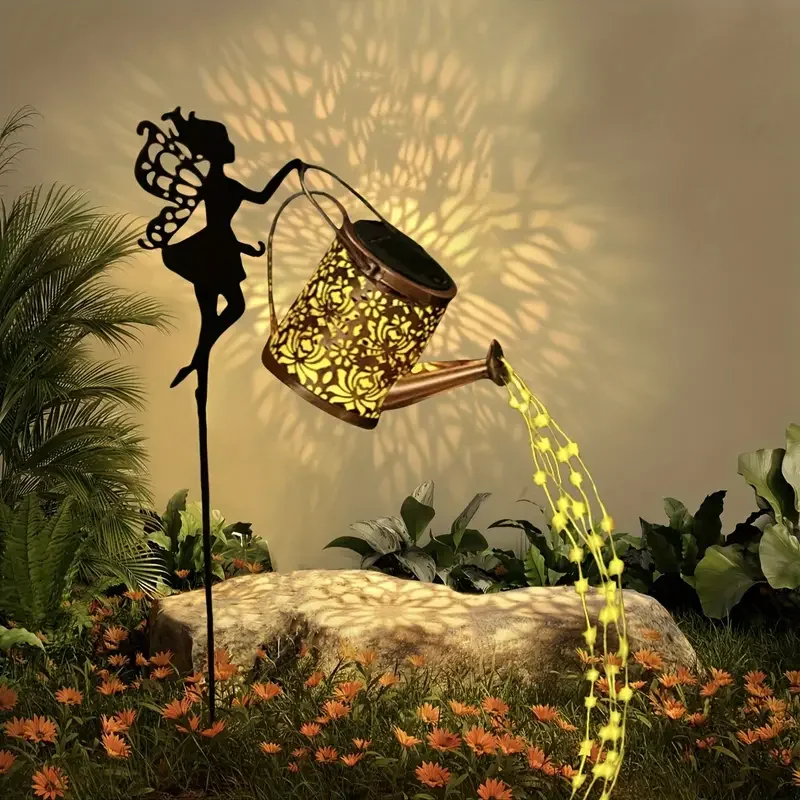 1PC Solar Watering Can Lights Waterproof Garden Hanging Fairy Lamp Outdoor Retro Metal Kettle String Lights Patio Decoration